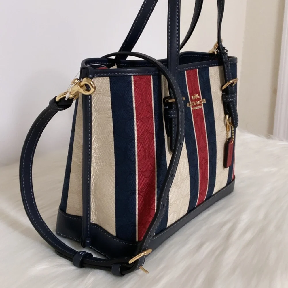 NWT💃Coach Mollie Tote 25 In Signature Jacquard With Stripes - Picture 2 of 13